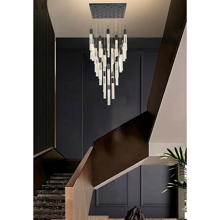 Metal Flushed Chandelier with Clear Hexagon Bubble Crystal Hanging Pendants by Bethel - view 3