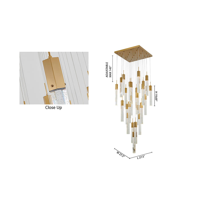 Flushed Frame Chandelier with Clear Hexagon Bubble Crystal Hanging Pendants by Bethel - view 38