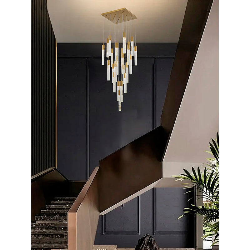 Flushed Frame Chandelier with Clear Hexagon Bubble Crystal Hanging Pendants by Bethel - view 39