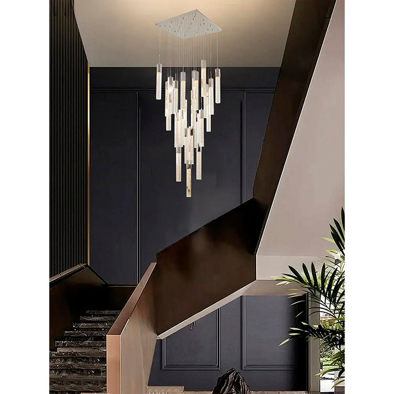 Flushed Frame Chandelier with Clear Hexagon Bubble Crystal Hanging Pendants by Bethel - view 33