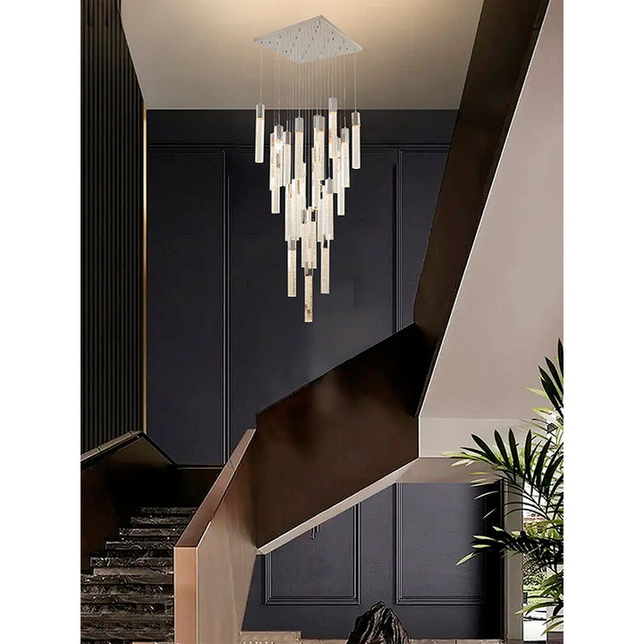 Flushed Frame Chandelier with Clear Hexagon Bubble Crystal Hanging Pendants by Bethel - view 33