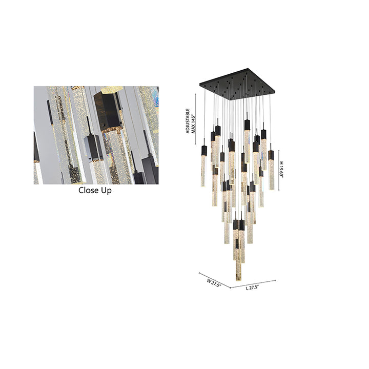 Flushed Frame Chandelier with Clear Hexagon Bubble Crystal Hanging Pendants by Bethel - view 25