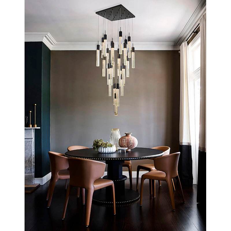 Flushed Frame Chandelier with Clear Hexagon Bubble Crystal Hanging Pendants by Bethel - view 26