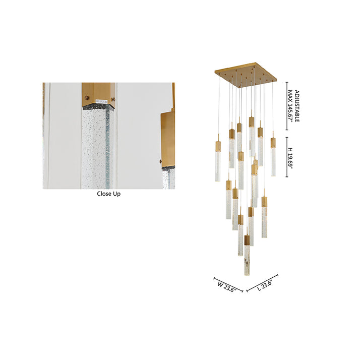 Flushed Frame Chandelier with Clear Hexagon Bubble Crystal Hanging Pendants by Bethel - view 19