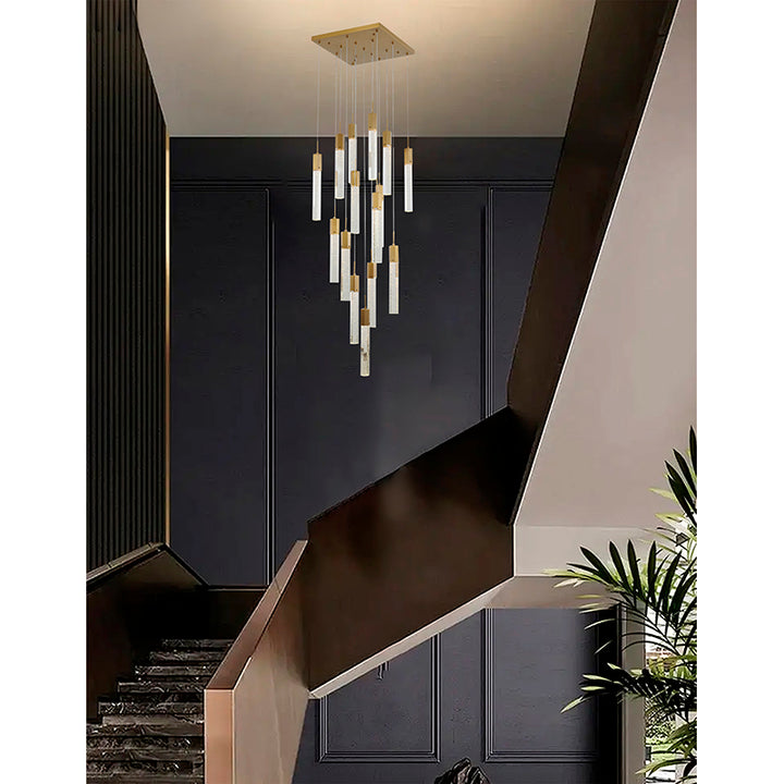 Flushed Frame Chandelier with Clear Hexagon Bubble Crystal Hanging Pendants by Bethel - view 20