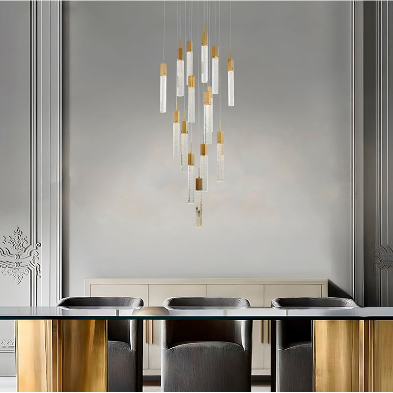 Flushed Frame Chandelier with Clear Hexagon Bubble Crystal Hanging Pendants by Bethel - view 21