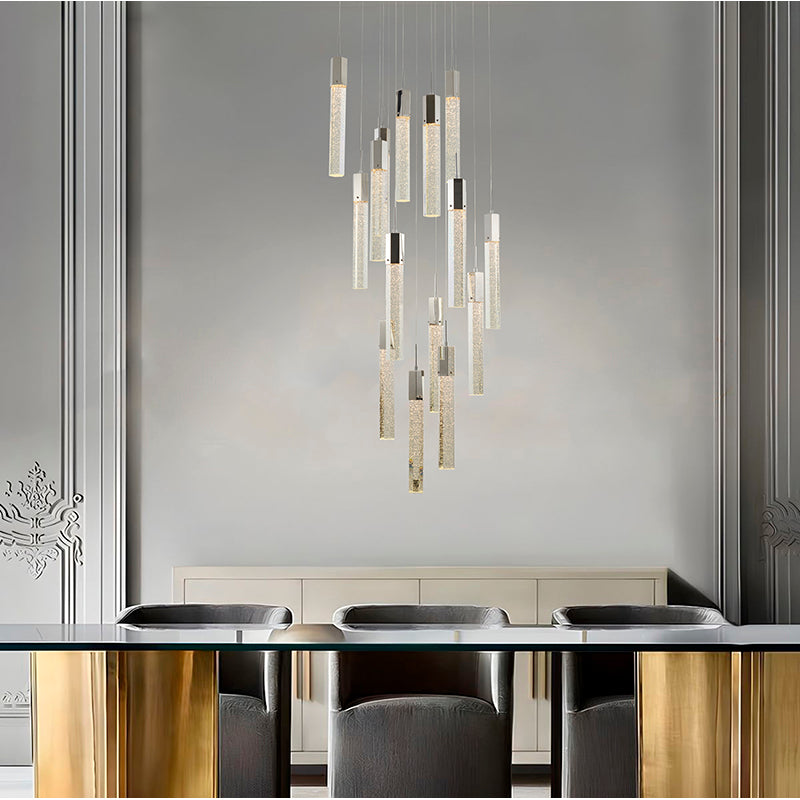 Flushed Frame Chandelier with Clear Hexagon Bubble Crystal Hanging Pendants by Bethel - view 15