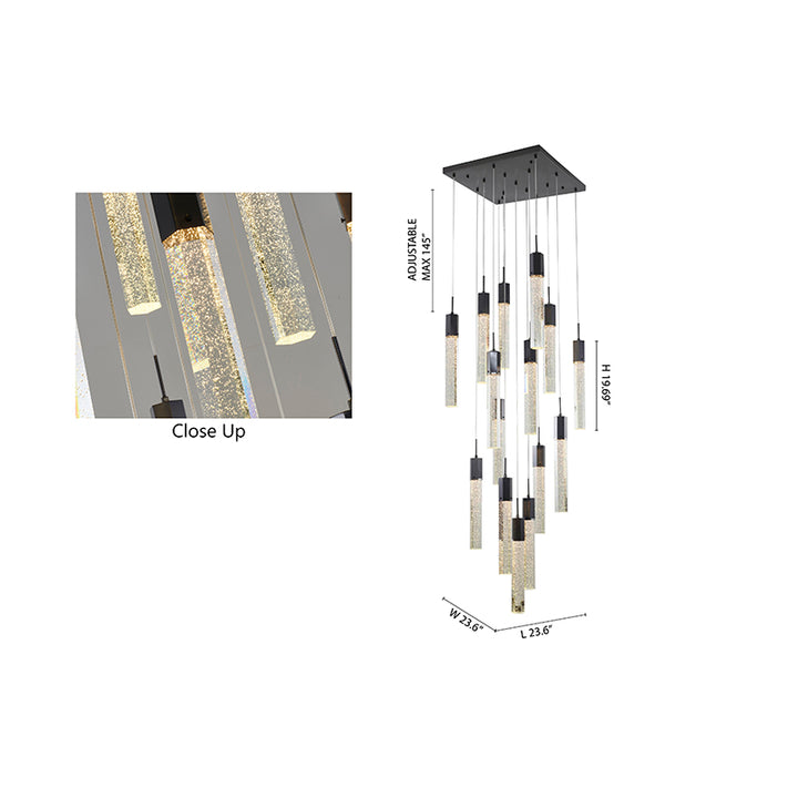 Flushed Frame Chandelier with Clear Hexagon Bubble Crystal Hanging Pendants by Bethel - view 9