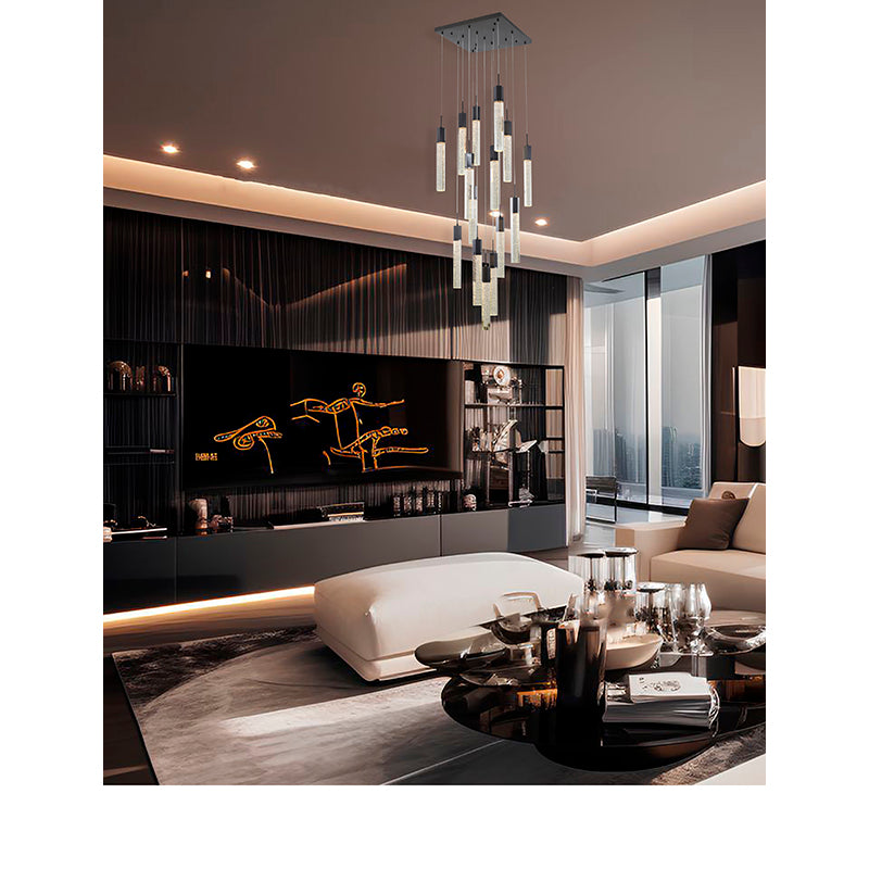 Flushed Frame Chandelier with Clear Hexagon Bubble Crystal Hanging Pendants by Bethel - view 10