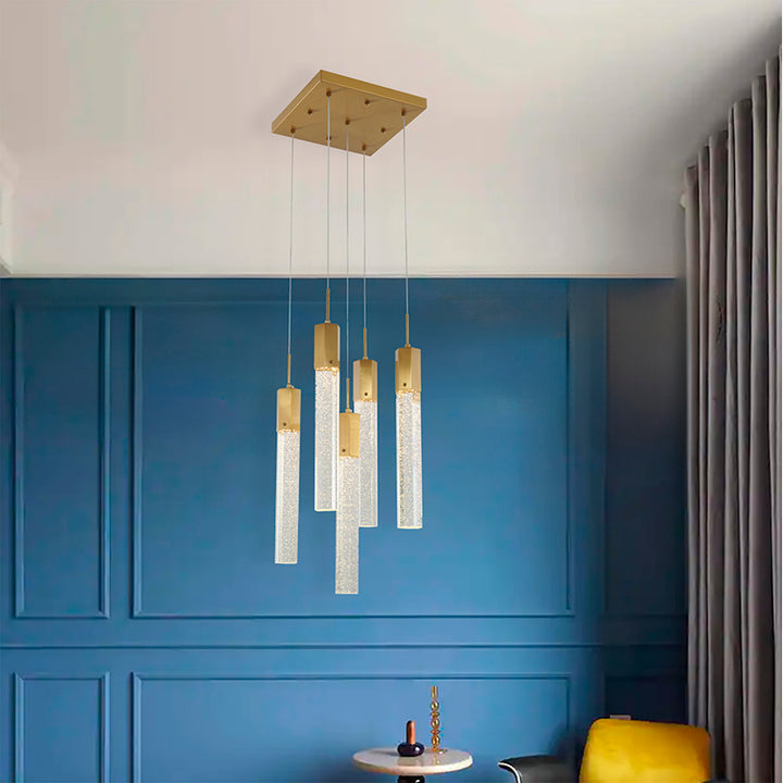 Frame Chandelier with Clear Hexagon Bubble Crystal Hanging Pendants by Bethel - view 21