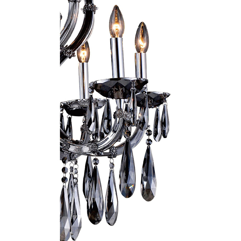 Smoke Crystal Chandelier with Hanging Tear Drops &amp; Chrome Hardware