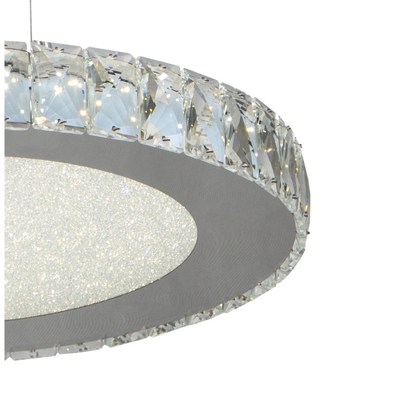 Round Clear Crystal LED Chandelier with Chrome Hardware and Beaded Sand Diffuser by Bethel - view 6