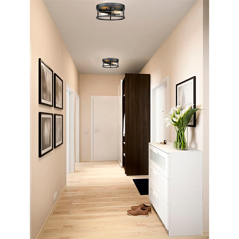 Round Iron Framed Flush Mount Light by Bethel - view 6
