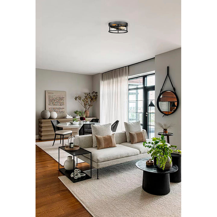 Round Iron Framed Flush Mount Light by Bethel - view 7