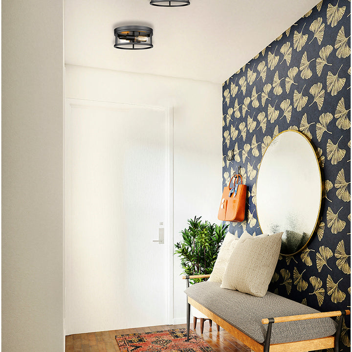 Round Iron Framed Flush Mount Light by Bethel - view 8