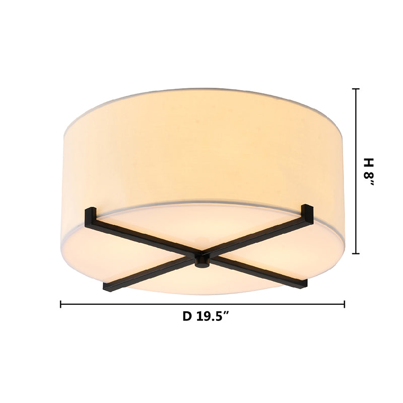 White Fabric Shade Flushmount with Black Metal Frame Flush Mount by Bethel - view 7