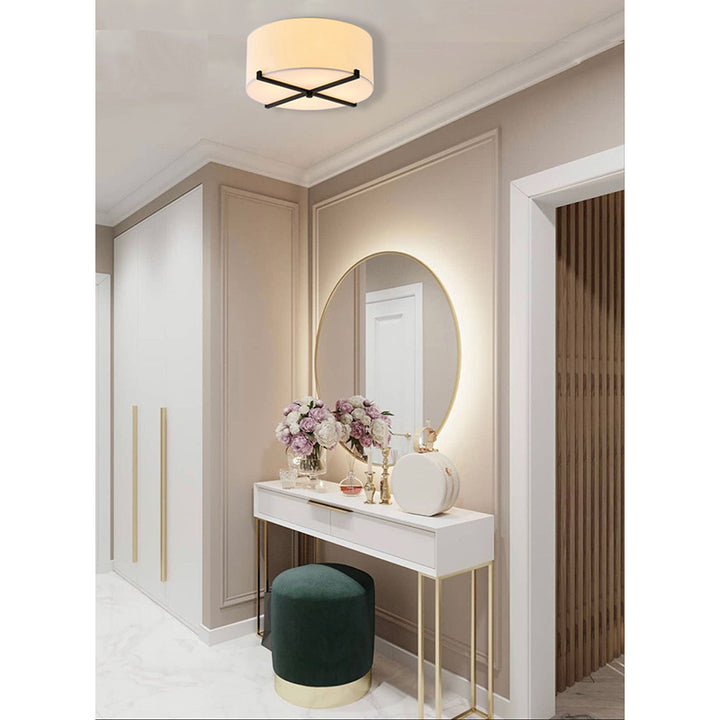 White Fabric Shade Flushmount with Black Metal Frame Flush Mount by Bethel - view 8