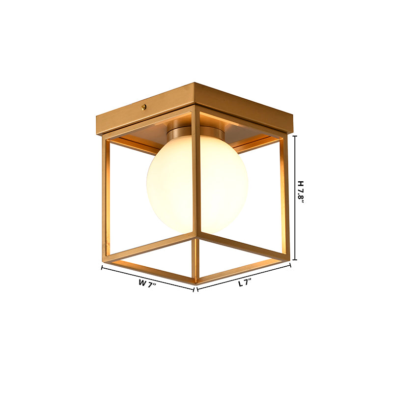 Brass Plated Semi Flush Mount with White Glass Shade by Bethel - view 5