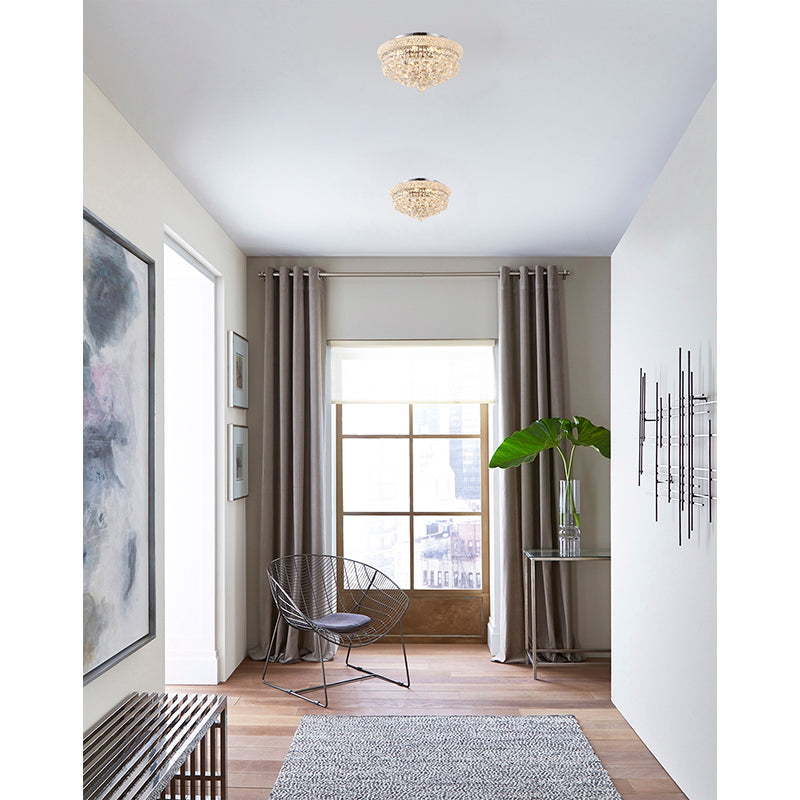 Clear Crystal Flush Mount with Hanging Crystal Balls, Beaded Band, and
