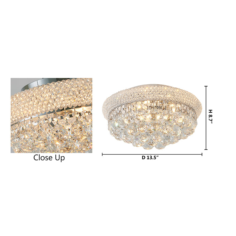Clear Crystal Flush Mount with Hanging Crystal Balls, Beaded Band, and