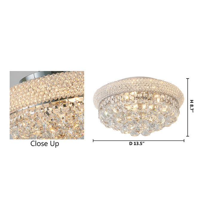 Clear Crystal Flush Mount with Hanging Crystal Balls, Beaded Band, and