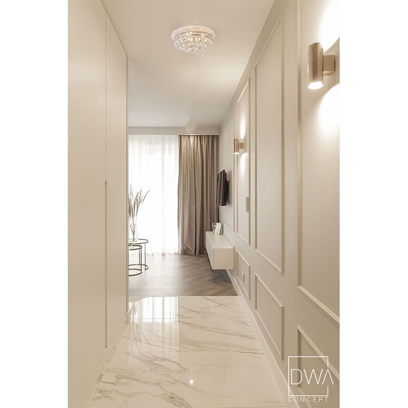 Clear Crystal Flush Mount with Hanging Crystal Balls, Beaded Band, and