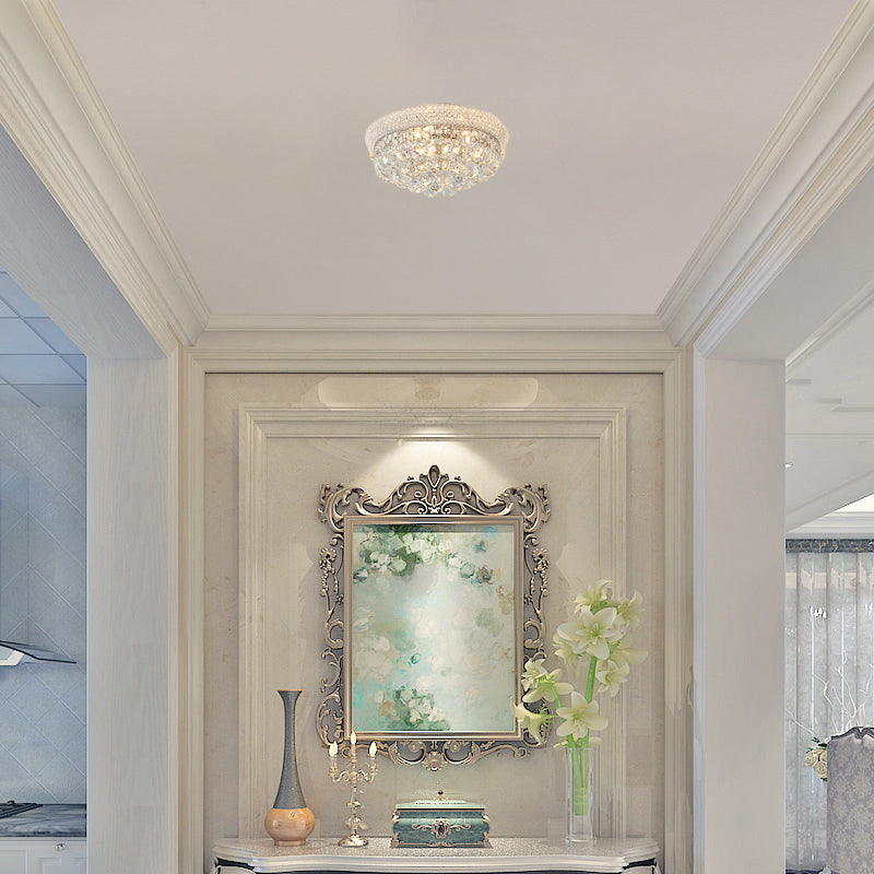Clear Crystal Flush Mount with Hanging Crystal Balls, Beaded Band, and