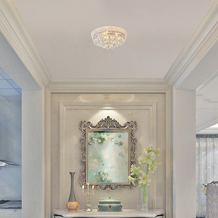 Clear Crystal Flush Mount with Hanging Crystal Balls, Beaded Band, and