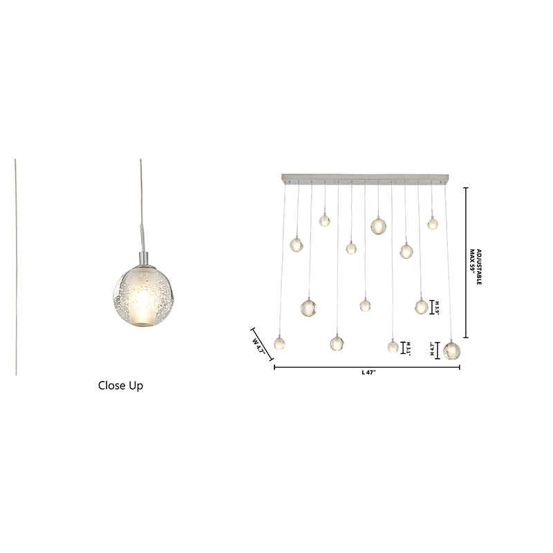 Rectangular Chrome Frame Chandelier with Hanging Clear Crystal Ball Pendants by Bethel - view 4