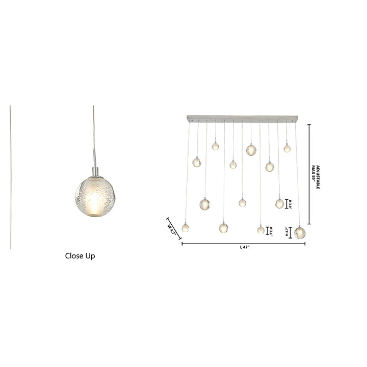 Rectangular Chrome Frame Chandelier with Hanging Clear Crystal Ball Pendants by Bethel - view 4