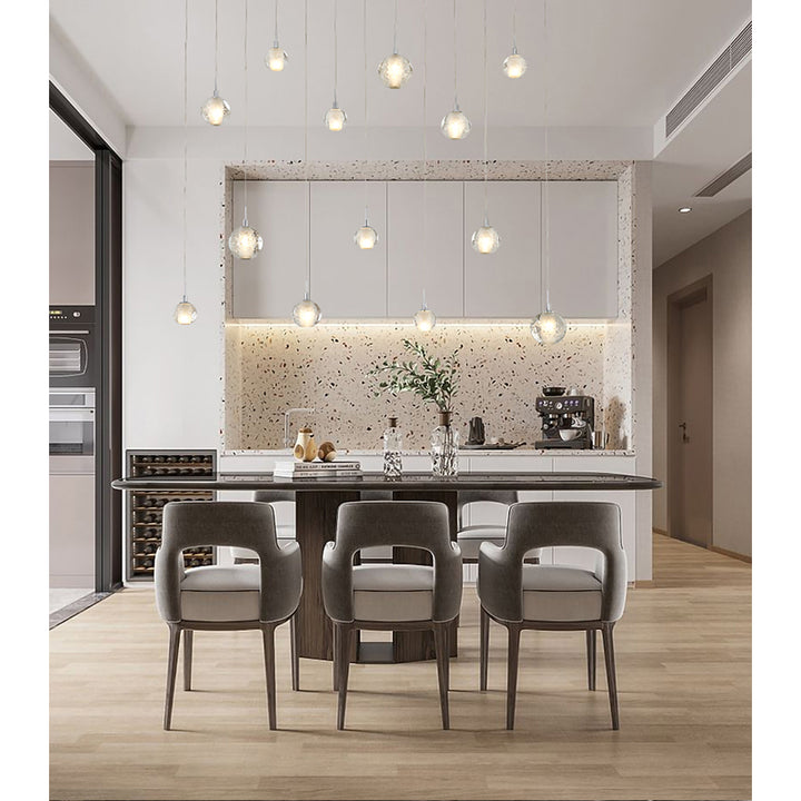 Rectangular Chrome Frame Chandelier with Hanging Clear Crystal Ball Pendants by Bethel - view 5