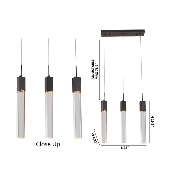 Black Gun Metal Flushed Light with Hanging Clear Block Crystal Pendants by Bethel - view 4