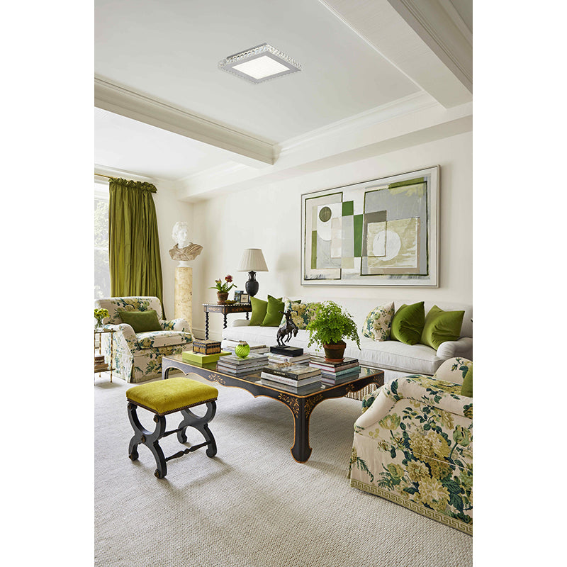 Square Clear Crystal Flush Mount with Hardware &amp; a Beaded Acrylic