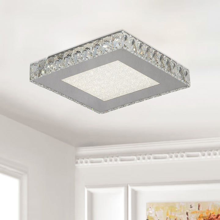 Square Clear Crystal Flush Mount with Hardware &amp; a Beaded Acrylic