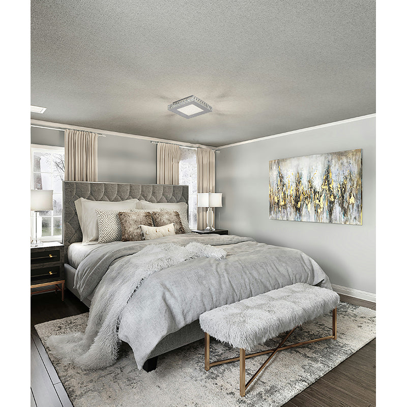 Square Clear Crystal Flush Mount with Hardware &amp; a Beaded Acrylic
