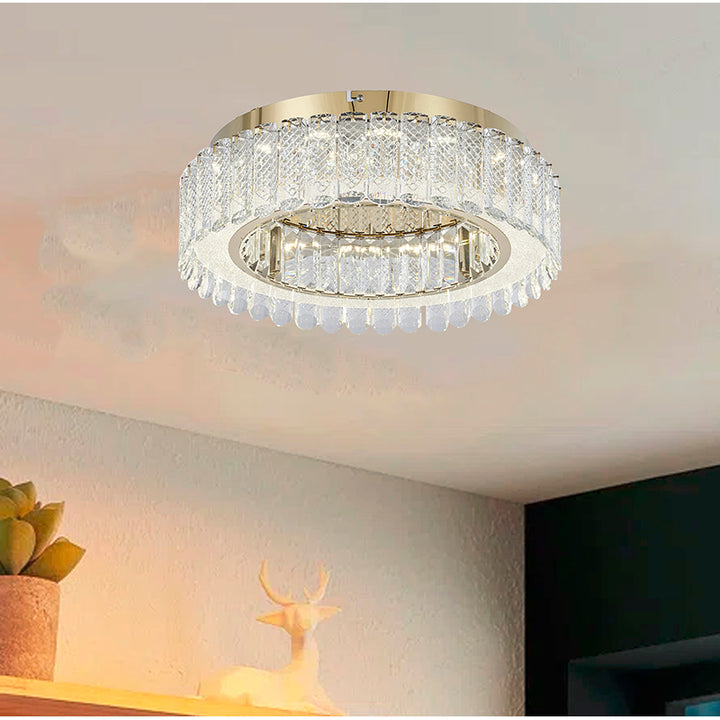 Gold Stainless Steel Flush Mount with Clear Crystals by Bethel - view 9