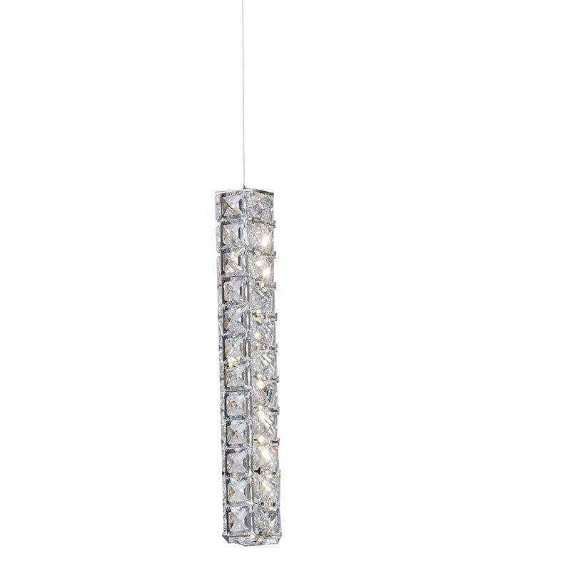 Triple Sided Clear Crystal Island Light with Five Hanging Pendants &amp; Chrome