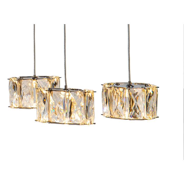 Chrome Framed Island Light with Clear Crystal LED Hanging Pendants by Bethel - view 6
