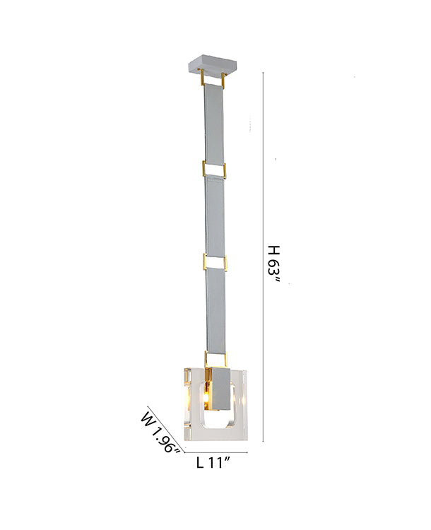 Leather Strap Pendant Light with Clear Crystal Block &amp; Hardware