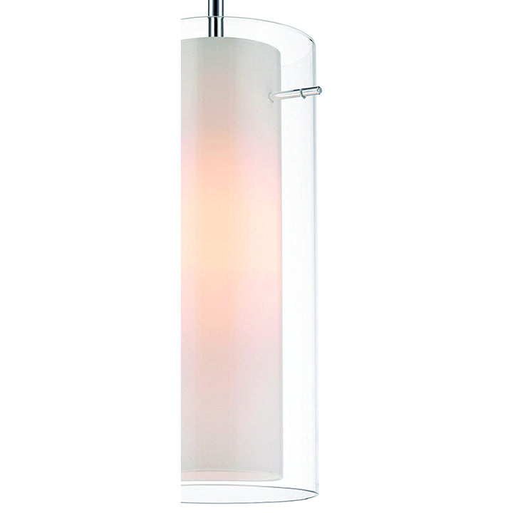 Clear and White Cylinder Glass Pendant Light with Chrome Hardware by Bethel - view 2