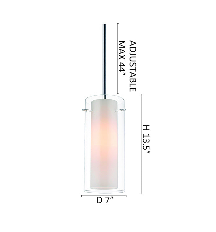 Clear and White Cylinder Glass Pendant Light with Chrome Hardware by Bethel - view 3