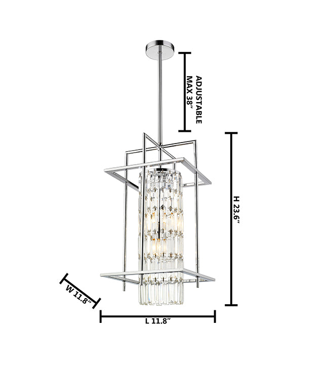 Chrome Frame Cage Pendant Light with Clear Hanging Crystals by Bethel - view 4