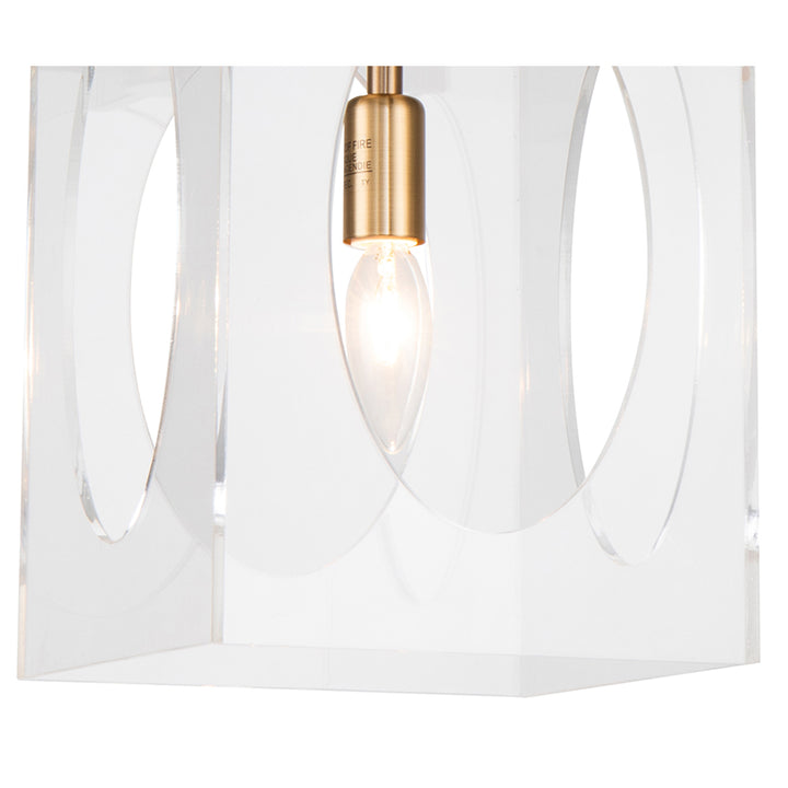 Square Clear Acrylic Single Pendant Light with Metal Frame Oval by Bethel - view 4