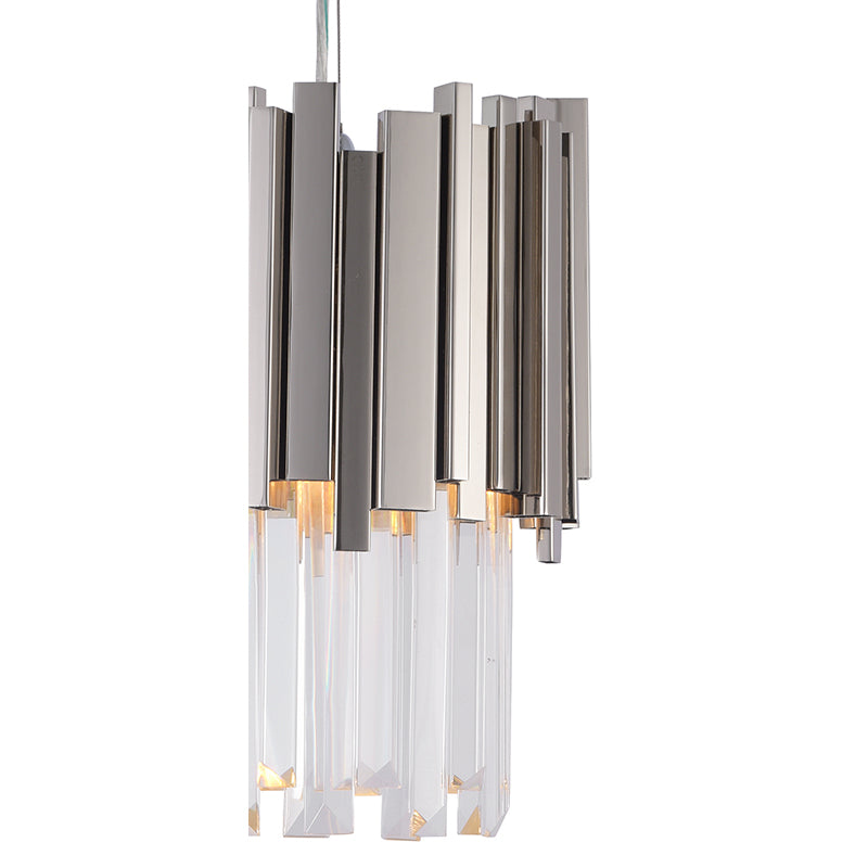 Stainless Steel Frame Single Pendant Light with Clear Hanging Crystals by Bethel - view 2