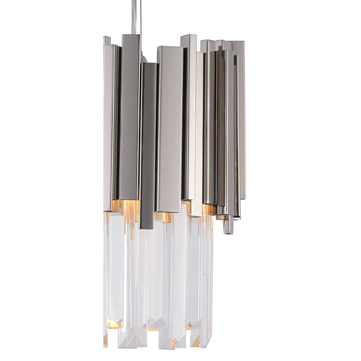 Stainless Steel Frame Single Pendant Light with Clear Hanging Crystals by Bethel - view 2