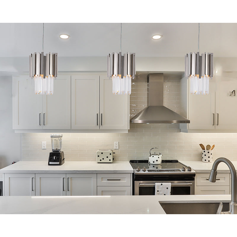 Stainless Steel Frame Single Pendant Light with Clear Hanging Crystals by Bethel - view 3