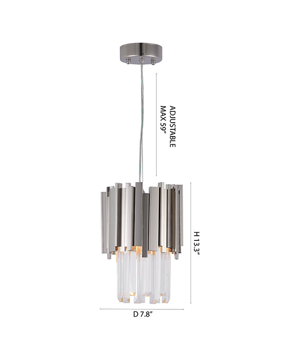 Stainless Steel Frame Single Pendant Light with Clear Hanging Crystals by Bethel - view 4