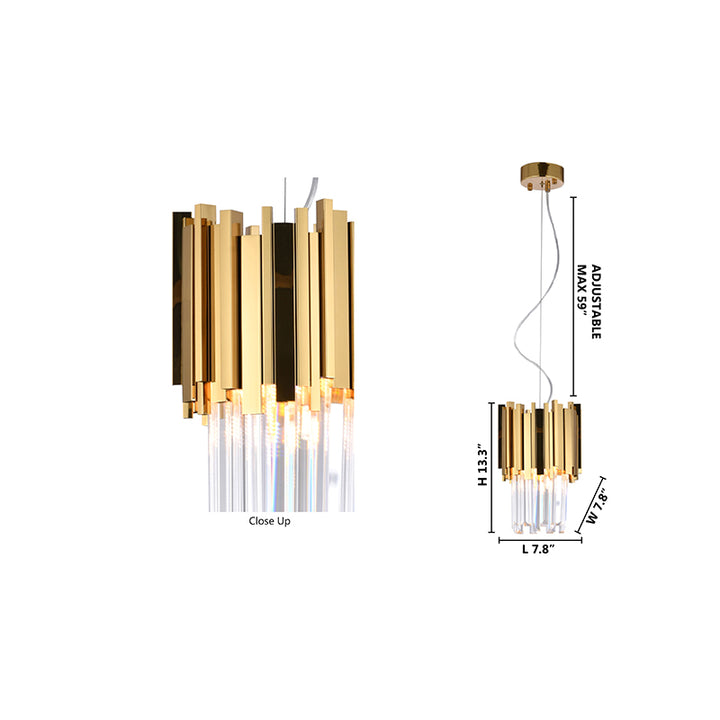 Stainless Steel Frame Single Pendant Light with Clear Hanging Crystals by Bethel - view 11