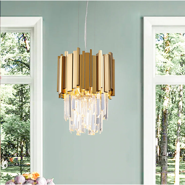 Stainless Steel Frame Pendant Light with Clear Hanging Crystals by Bethel - view 14