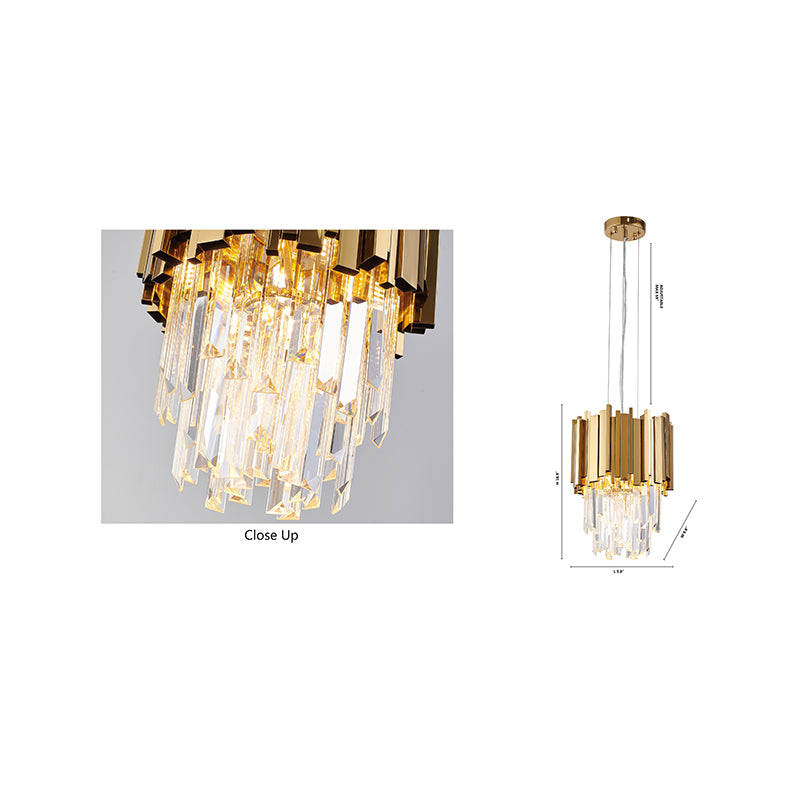 Stainless Steel Frame Pendant Light with Clear Hanging Crystals by Bethel - view 15